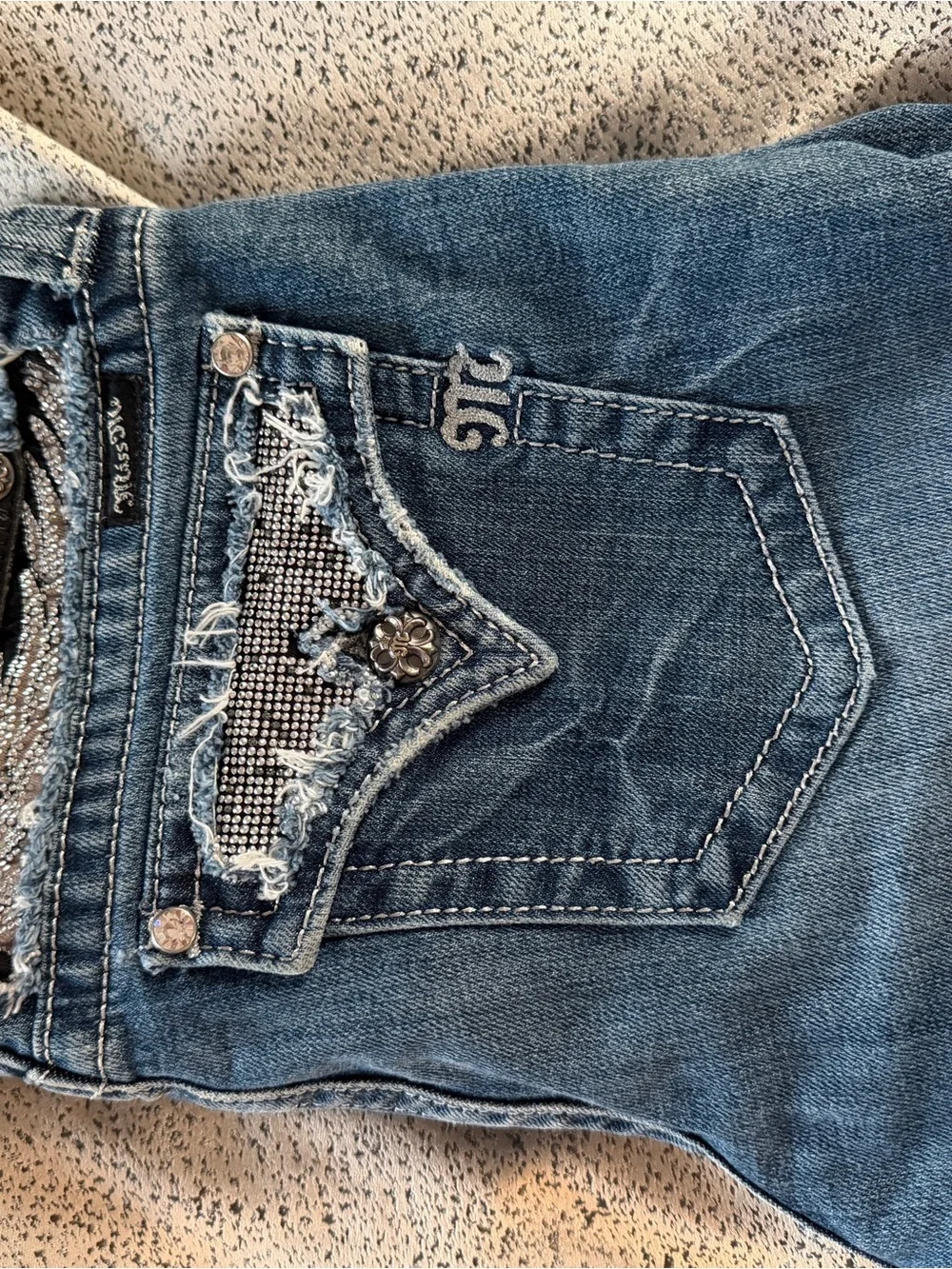 Miss Me Blue Washed Distressed Boot Cut Jeans